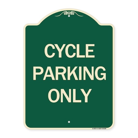 Signmission Designer Series Cycle Parking Only, Green & Tan Heavy-Gauge Aluminum Sign, 24" x 18", G-1824-24200 A-DES-G-1824-24200